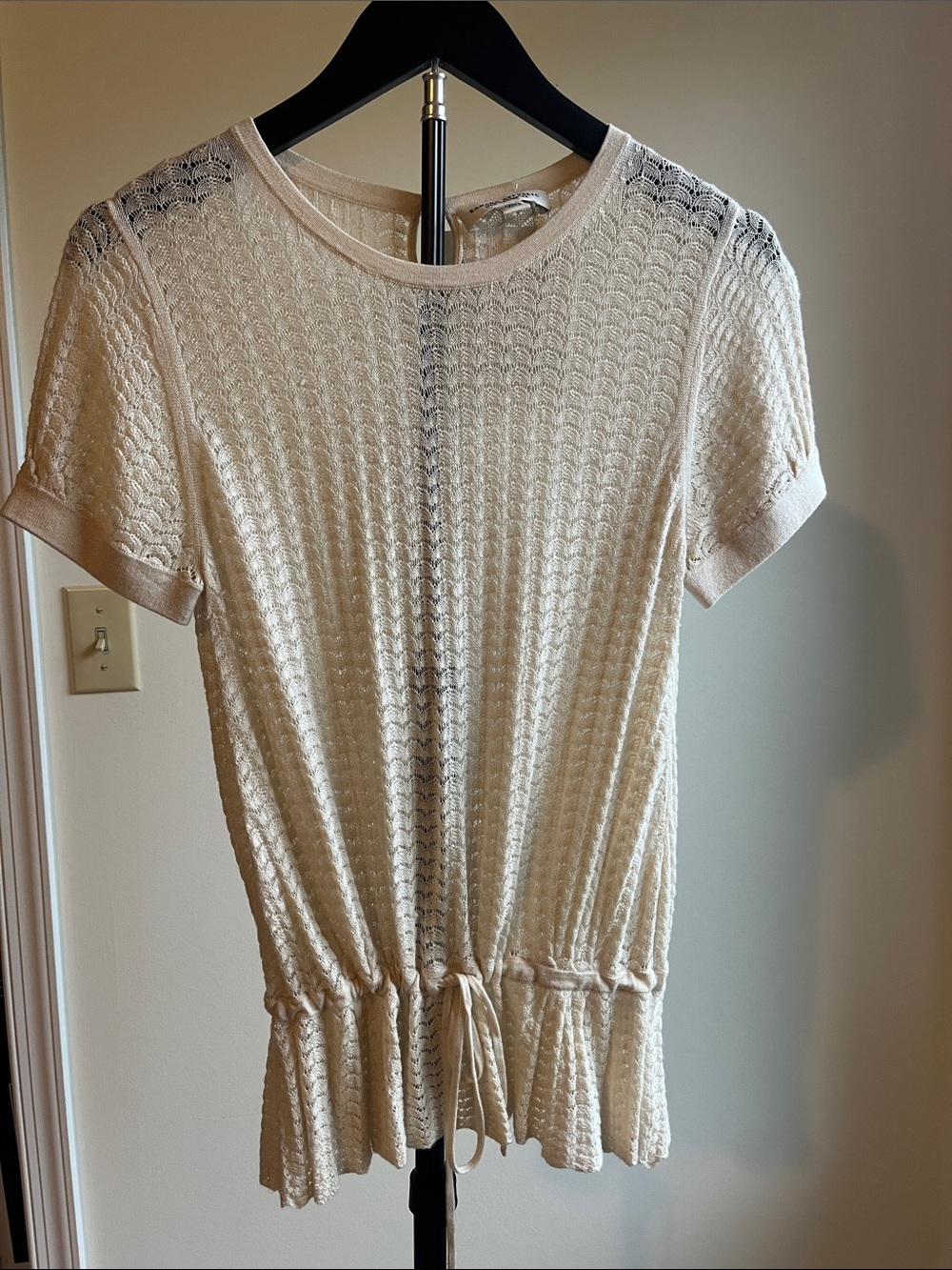 Banana Republic Cream Short-Sleeve Knit Peplum Top with Drawstring